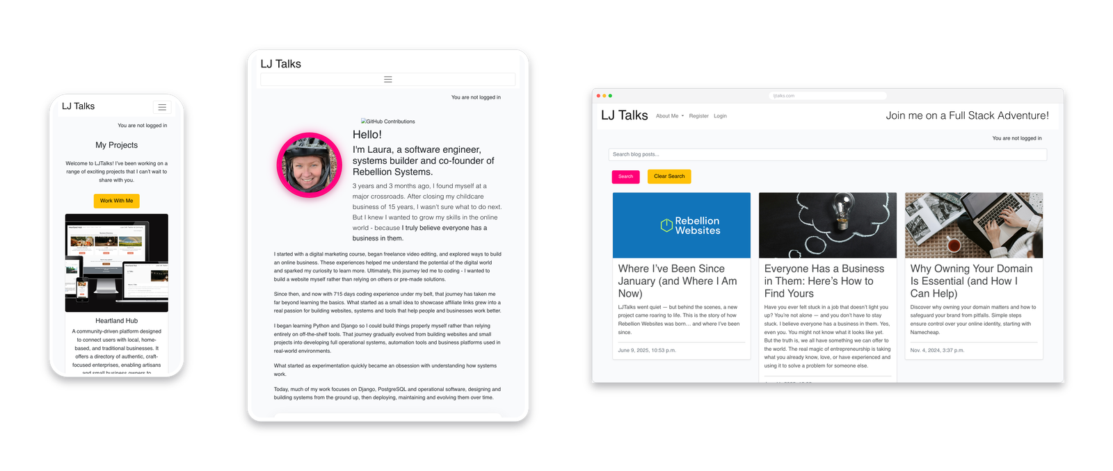 LJ Talks shown across multiple devices